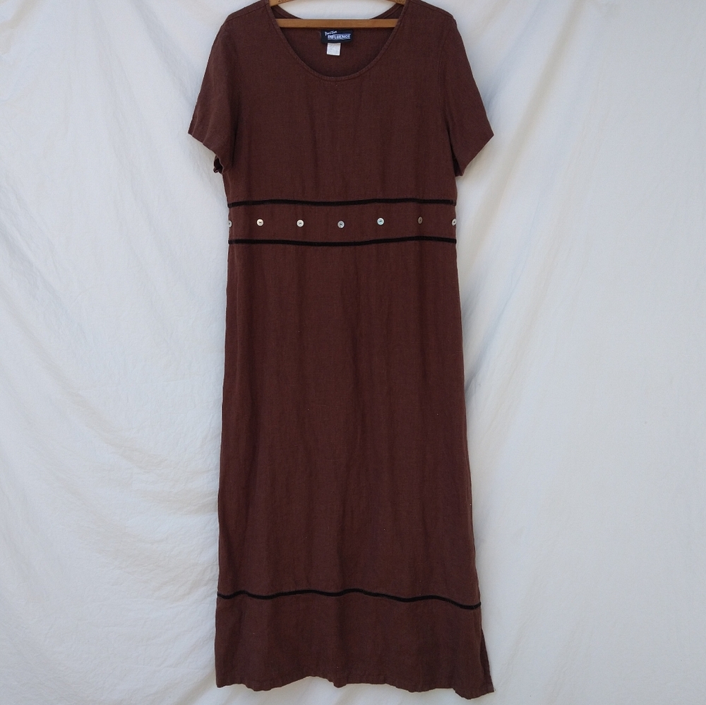 VTG Positive Influence Brown Linen Maxi Dress - M
